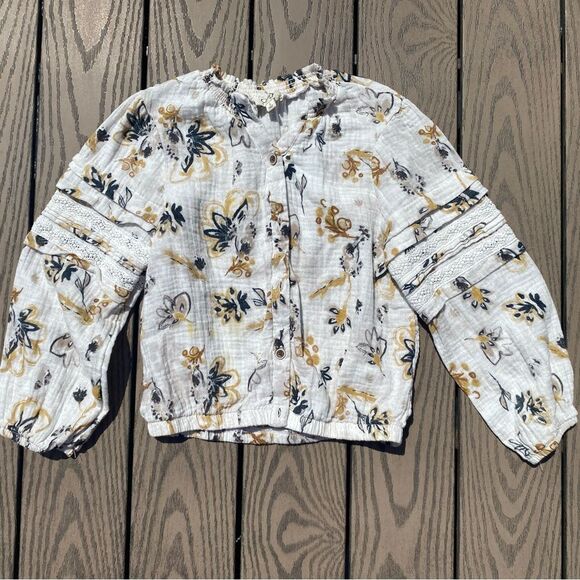 Jessica Simpson large cream floral long sleeve 10/12 button up top - Picture 1 of 5